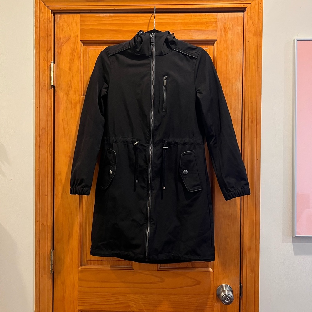 Black Hooded Zip-Up Coat